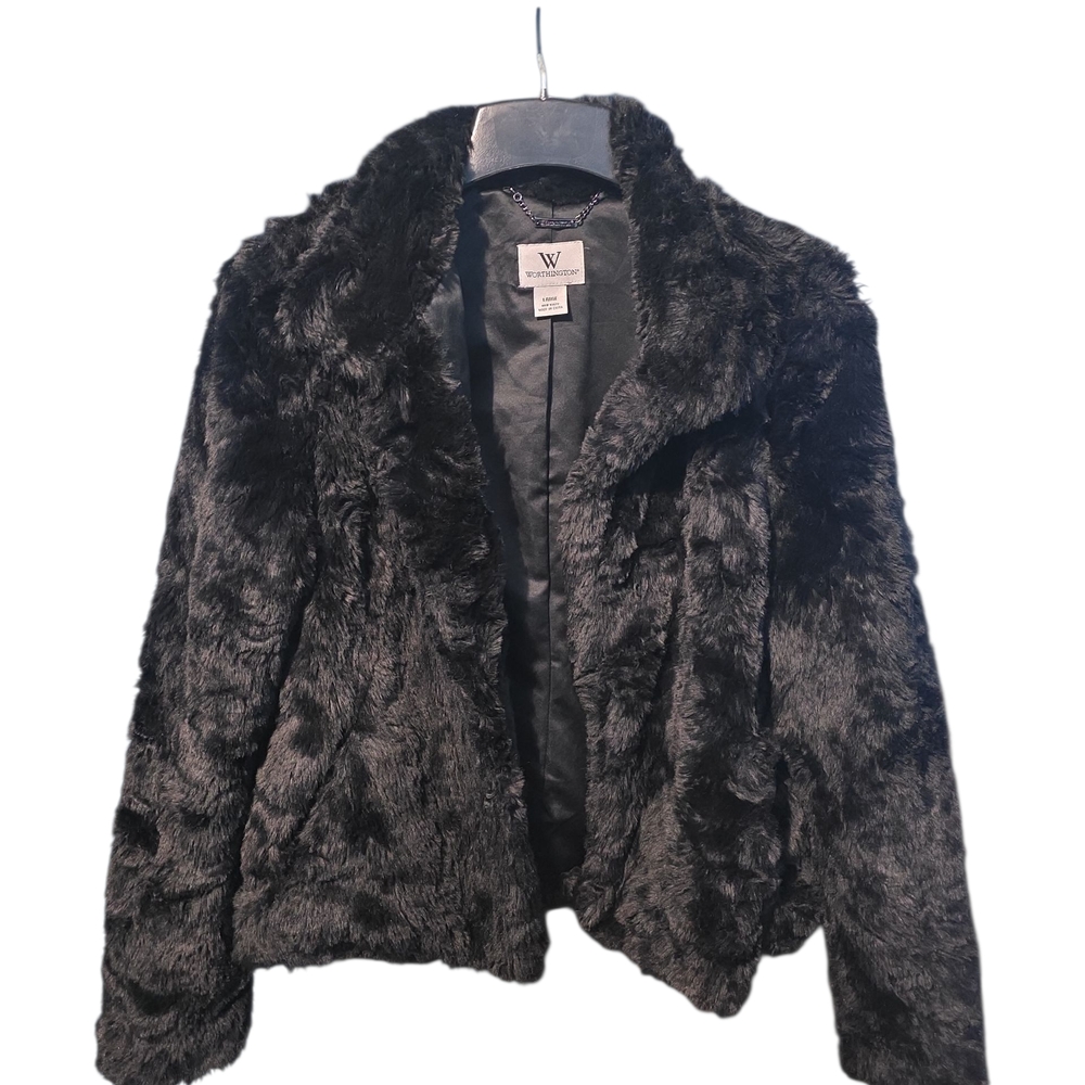 Vintage Worthington Black Teddy Jacket Plush Faux Fur